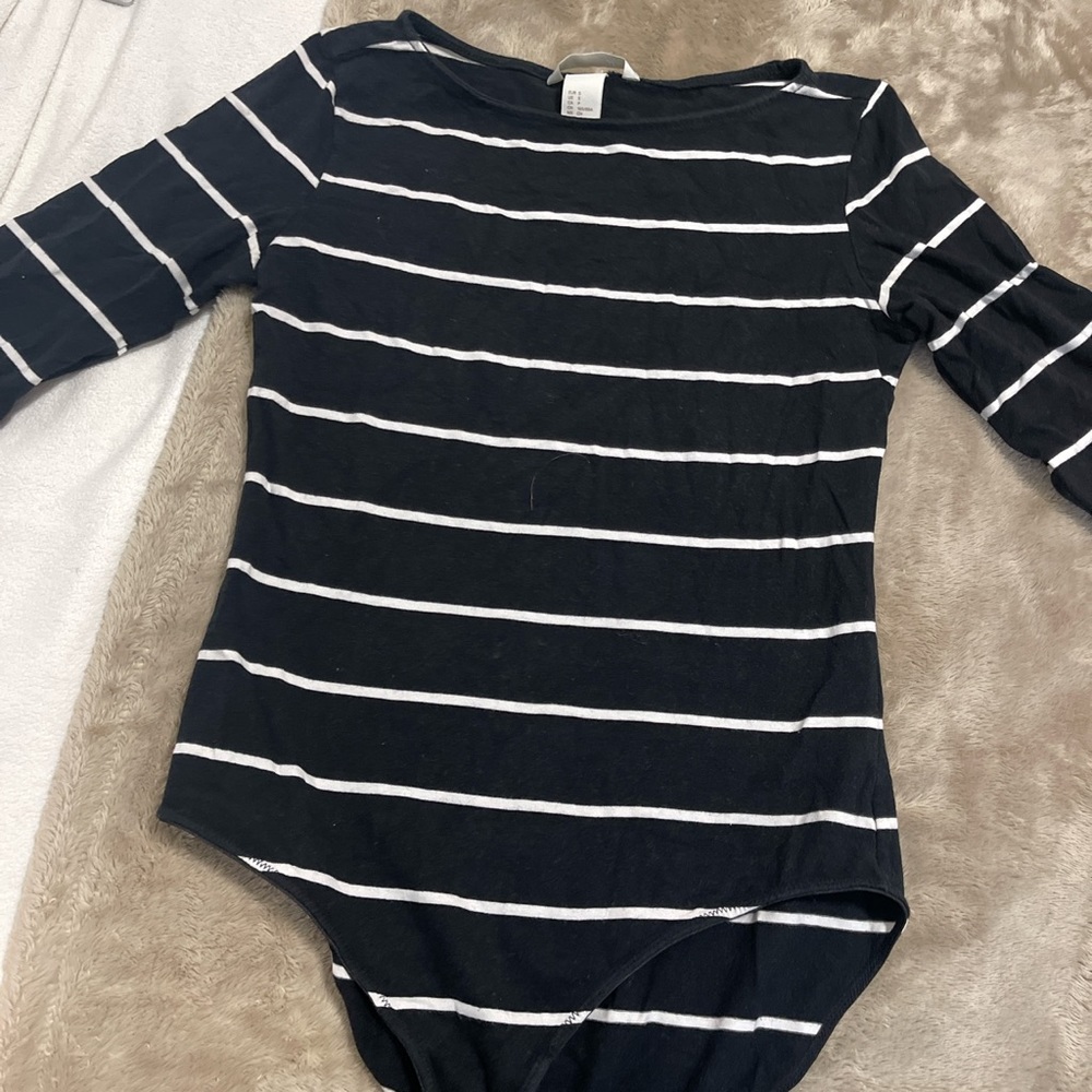 H&M Basics 3/4 Sleeve Striped Bodysuit